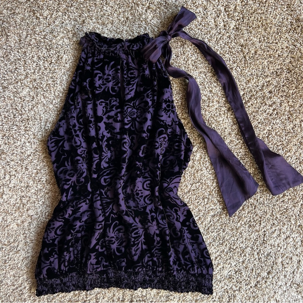 Antonio Melani Purple Sleeveless Top with Bow Tie